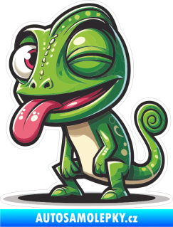 Samolepka Barevný chameleon 008 levá mrká s vyplazeným jazykem