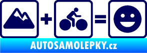 Samolepka Hory + kolo = veselý smajlík cyklista na horách tmavě modrá