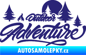 Samolepka Adventure outdoor nápis les,hory a táborák střední modrá