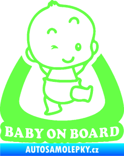 Samolepka Baby on board 011 pravá s nápisem Fluorescentní zelená