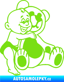 Samolepka Dítě v autě 085 pravá chlapeček s medvídkem zelená kawasaki