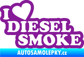 Samolepka I love diesel smoke nápis fialová
