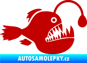 Samolepka Ryba 022 pravá mořský ďas s lampičkou tmavě červená