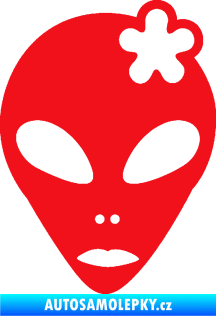Samolepka UFO 009 slečna s kytičkou pravá červená