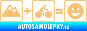 Samolepka Hory + kolo = veselý smajlík cyklista na horách béžová