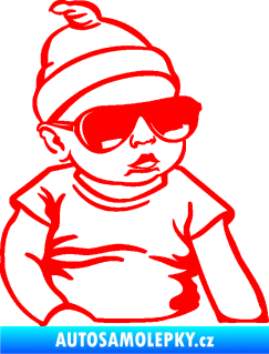 Samolepka Baby on board 003 pravá miminko s brýlemi Fluorescentní červená