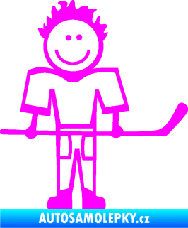 Samolepka Cartoon family kluk 002 pravá hokejista Fluorescentní růžová