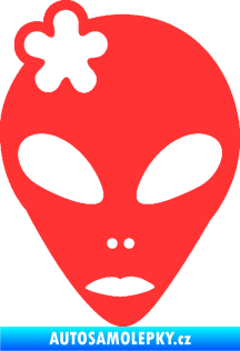 Samolepka UFO 009 slečna s kytičkou levá světle červená