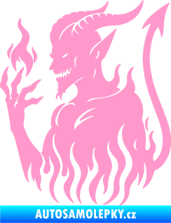 Samolepka Ďábel 004 levá čertisko v plamenech světle růžová
