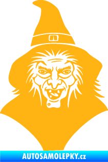 Samolepka Čarodějnice 002 levá hlava s kloboukem světle oranžová