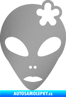 Samolepka UFO 009 slečna s kytičkou pravá stříbrná metalíza