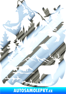 Samolepka Krajina hory 039 levá medvěd a lesní zvěř chrom fólie stříbrná zrcadlová