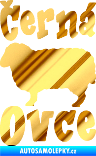 Samolepka Černá ovce nápis s ovečkou chrom fólie zlatá zrcadlová