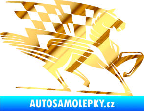 Samolepka Kůň racing 001 pravá se šachovnicí chrom fólie zlatá zrcadlová