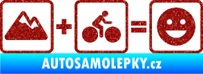 Samolepka Hory + kolo = veselý smajlík cyklista na horách Ultra Metalic červená