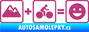 Samolepka Hory + kolo = veselý smajlík cyklista na horách Ultra Metalic růžová