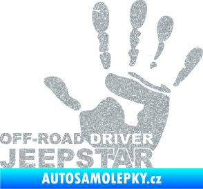 Samolepka Off road driver - Jeep star nápis s rukou Ultra Metalic stříbrná metalíza