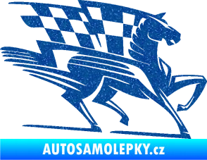 Samolepka Kůň racing 001 pravá se šachovnicí Ultra Metalic modrá