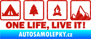 Samolepka One life, live it kempování s nápisem 3D karbon červený