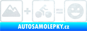 Samolepka Hory + kolo = veselý smajlík cyklista na horách 3D karbon bílý