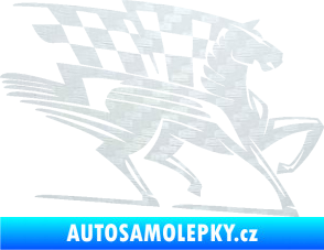 Samolepka Kůň racing 001 pravá se šachovnicí 3D karbon bílý