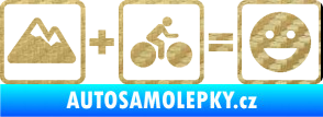 Samolepka Hory + kolo = veselý smajlík cyklista na horách 3D karbon zlatý