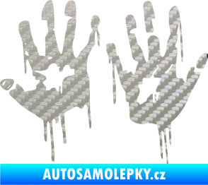 Samolepka Otisk rukou 001 levá krvavý 3D karbon stříbrný
