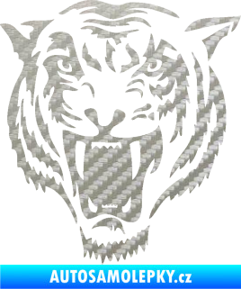 Samolepka Tygr 005 levá hlava 3D karbon stříbrný