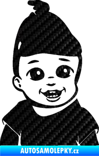 Samolepka Dítě v autě 082 pravá chlapeček s čepičkou 3D karbon černý