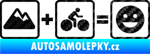 Samolepka Hory + kolo = veselý smajlík cyklista na horách 3D karbon černý