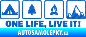 Samolepka One life, live it kempování s nápisem 3D karbon modrý