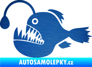 Samolepka Ryba 022 levá mořský ďas s lampičkou škrábaný kov modrý