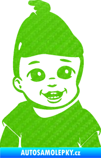 Samolepka Dítě v autě 082 pravá chlapeček s čepičkou 3D karbon zelený kawasaki