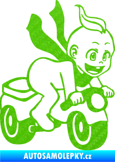 Samolepka Dítě v autě 083 pravá chlapeček na odrážedle 3D karbon zelený kawasaki