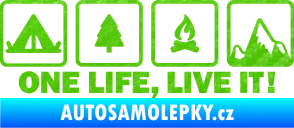 Samolepka One life, live it kempování s nápisem 3D karbon zelený kawasaki