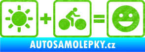 Samolepka Slunce + kolo = veselý smajlík vyjížďka na kole 3D karbon zelený kawasaki