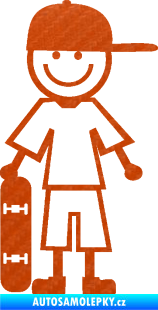 Samolepka Cartoon family kluk 003 levá skateboardista 3D karbon oranžový