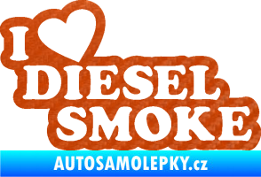 Samolepka I love diesel smoke nápis 3D karbon oranžový