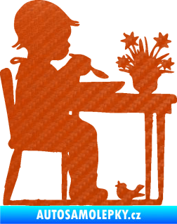 Samolepka Interiér 001 levá dítě u stolečku 3D karbon oranžový