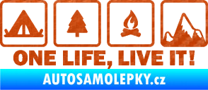 Samolepka One life, live it kempování s nápisem 3D karbon oranžový